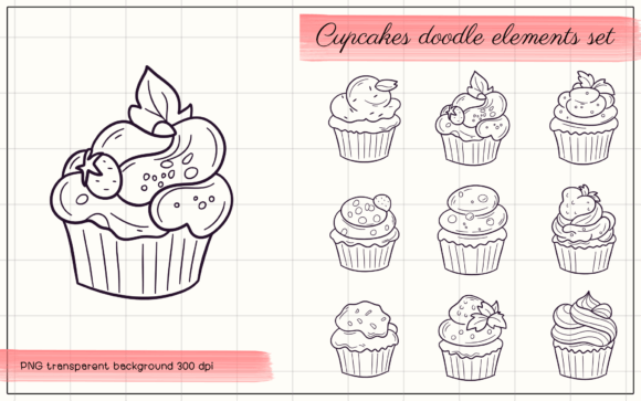 9 PNG Line Art of Cupcakes: Elevating Your Designs with Clean, Cute Doodles