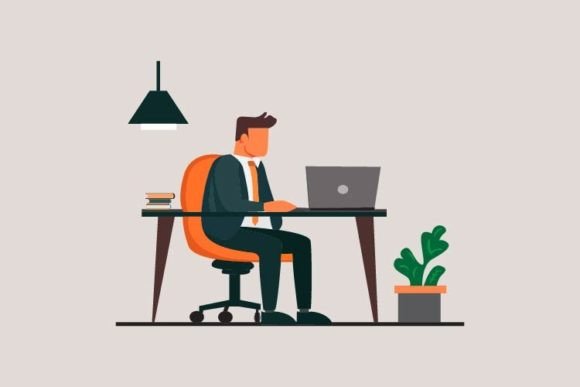 Elevating Corporate Identity with Premium Business Man Working on Laptop Assets