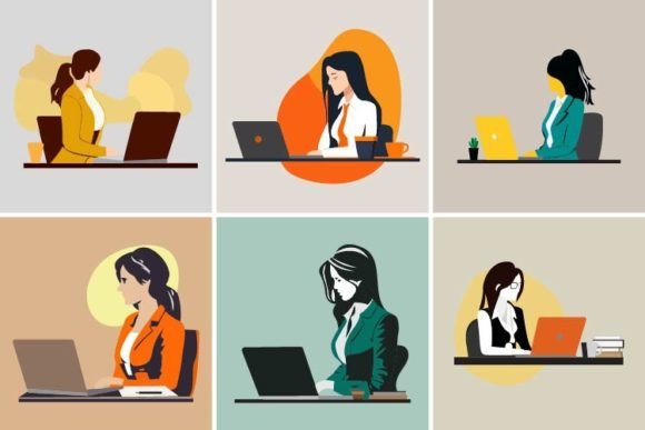 Integrating the Business Woman on Laptop Empowering Set into Professional Design Workflows